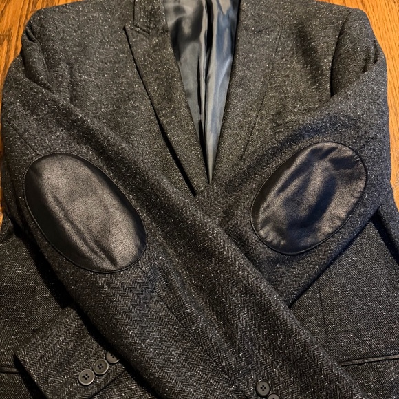 Calvin‎ Klein suit jacket professor elbow patches wool silk polyester size 40L - Picture 4 of 9